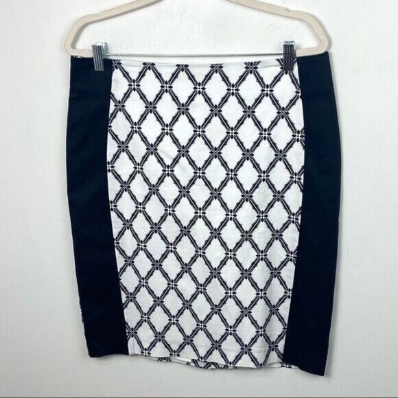 NEW Pencil Skirt Print White Black Womens Size 12 New Without Tags Melanie Lyne - Picture 7 of 7